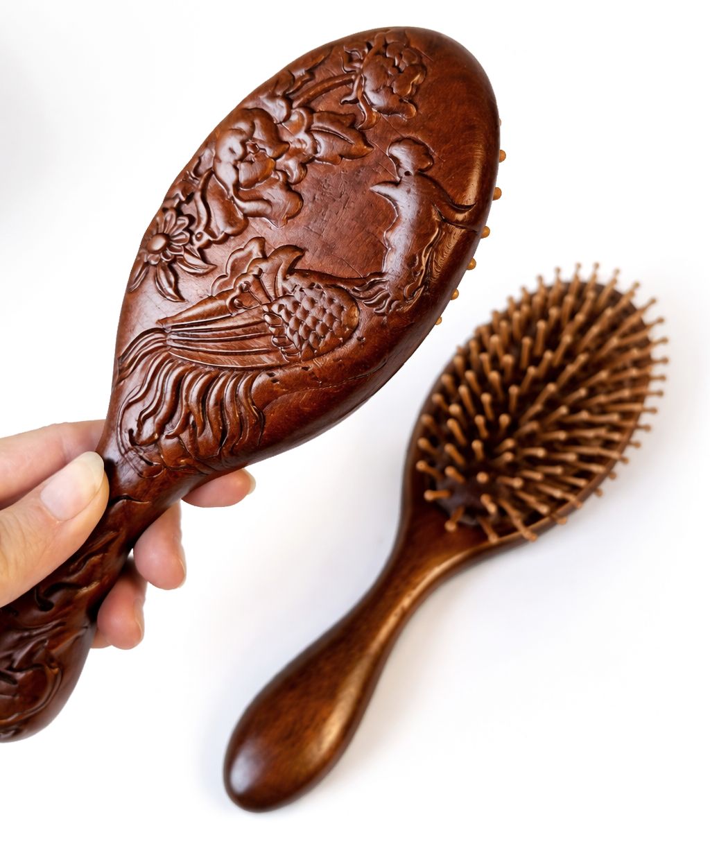 Dřevěné santalové kartáče na vlasy s rukojetí PÁV